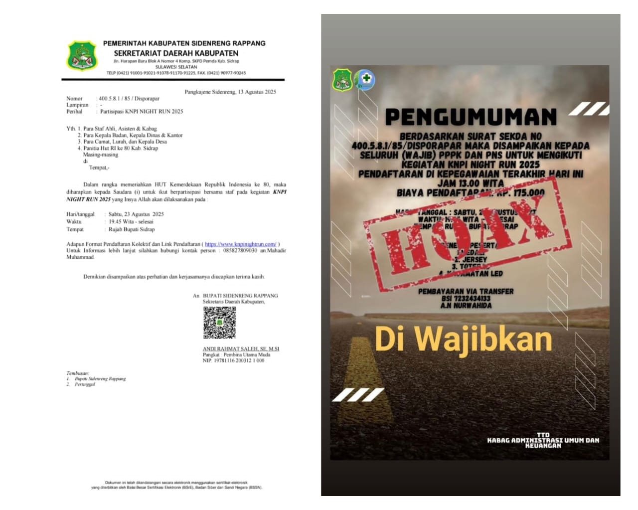 Fakta Surat Sekda Sidrap vs Flyer Hoaks Terkait KNPI Night Run 2025