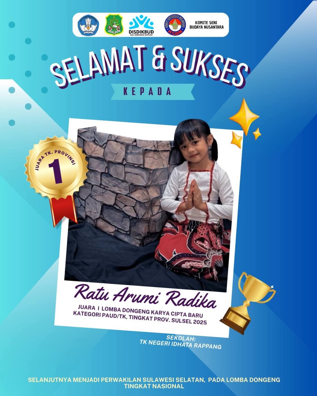 Ratu Arumi Radika Lolos Lomba Mendongeng KSBN 2025 tingkat Nasional