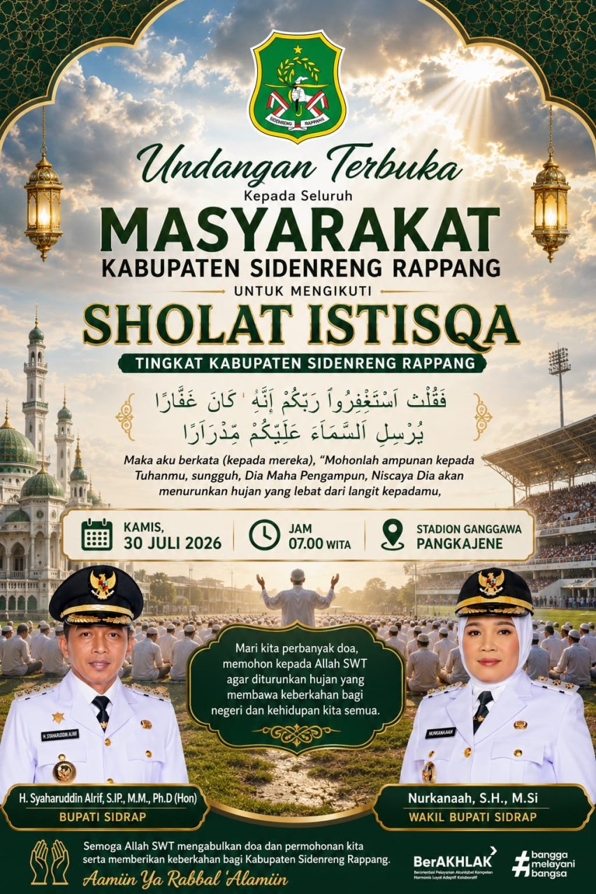 Mari Hadir dan Bermunajat, Pemkab Sidrap Ajak Seluruh Masyarakat Ikuti Salat Istisqa