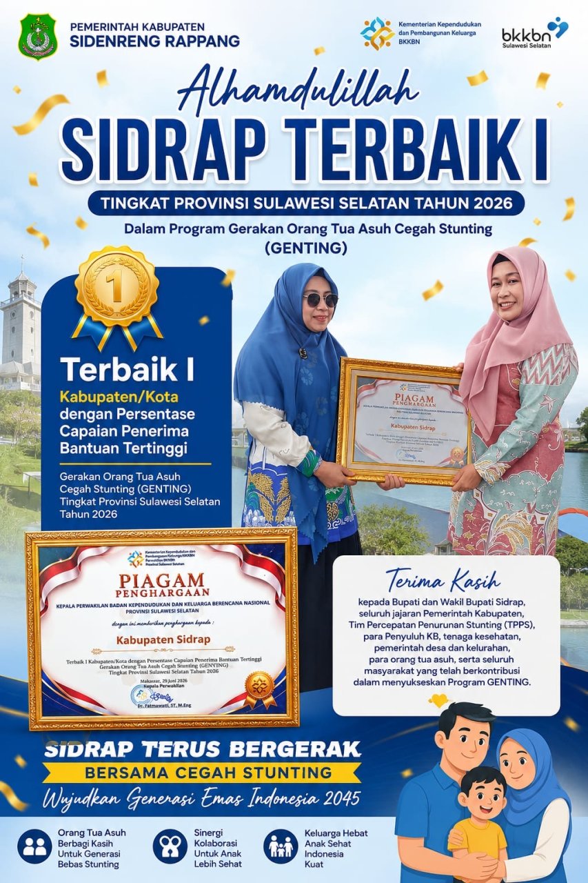Komitmen Cegah Stunting Berbuah Prestasi, Sidrap Terbaik I Sulsel dalam Program GENTING
