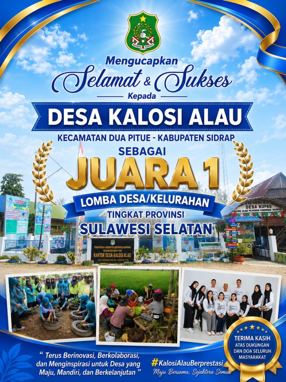 Keren! Desa Kalosi Alau Sidrap Juara 1 Lomba Desa Berprestasi Tingkat Sulsel