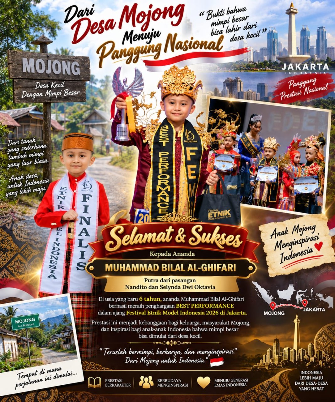 Muhammad Bilal, Bocah 6 Tahun dari Mojong Sidrap Raih Best Performance di Festival Etnik Model Indonesia 2026