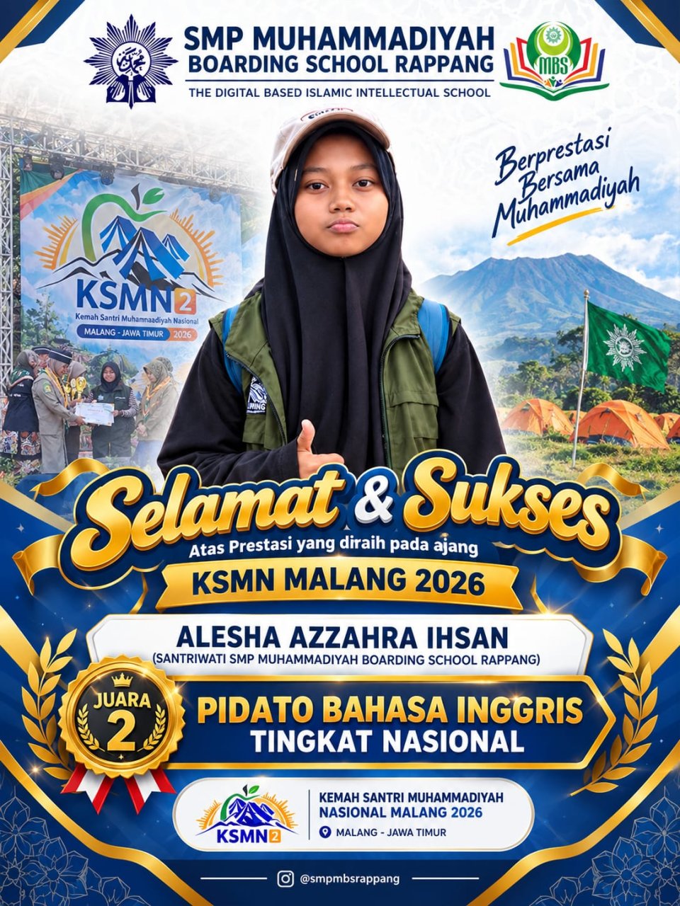Bawa Nama Baik Sidrap, Alesha Azzahra Ihsan Siswa MBS Rappang Raih Juara 2 Pidato Bahasa Inggris